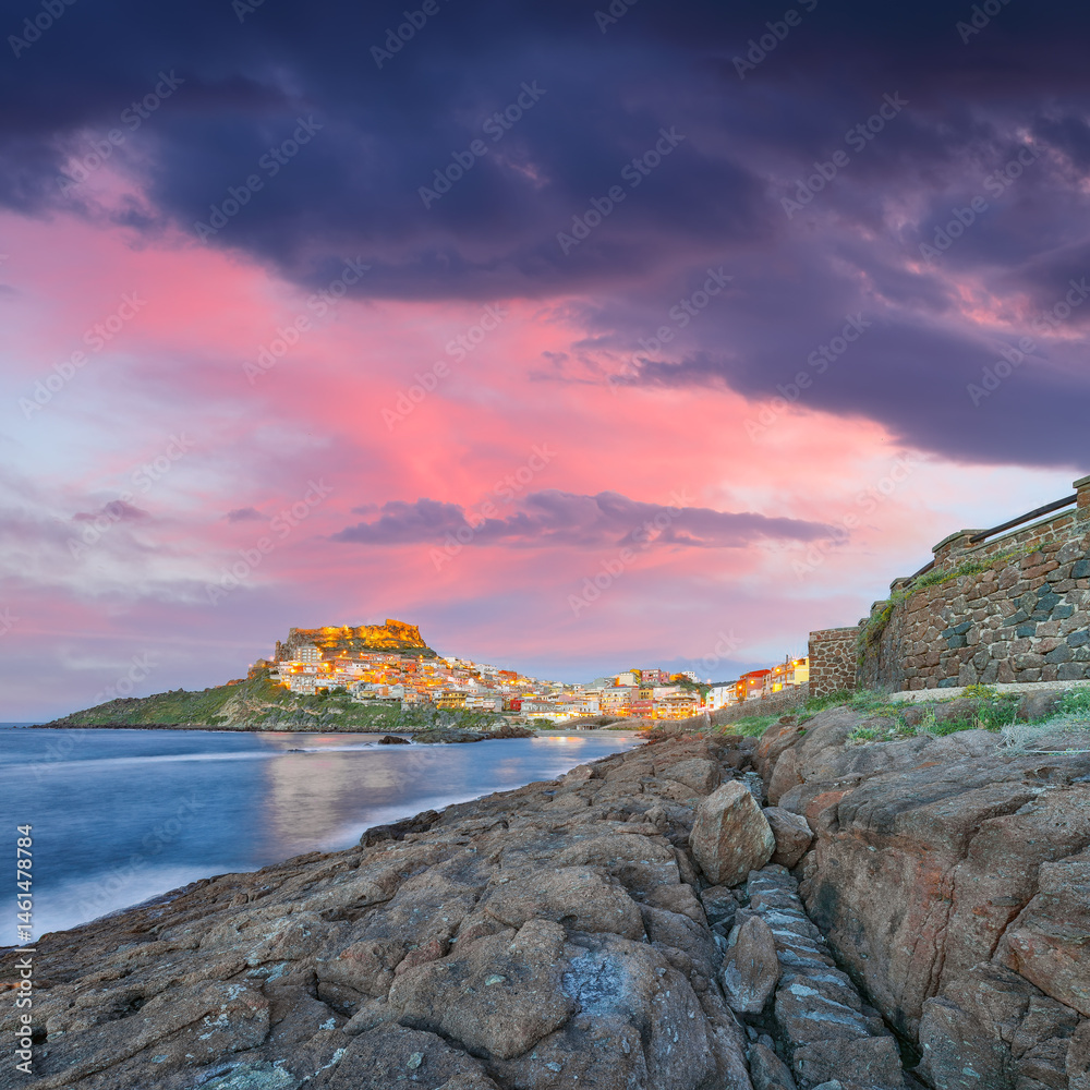 Unbelivable evening view of Medieval town of Castelsardo.