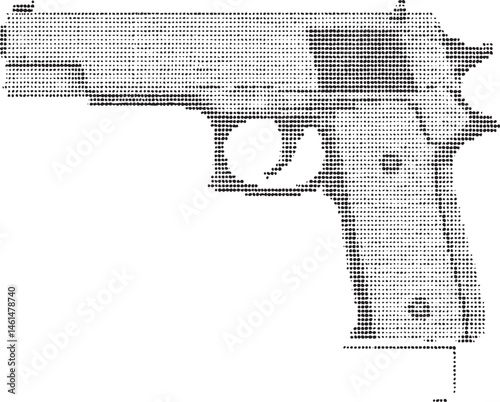 A detailed black and white outline of a handgun rests on a surface.
