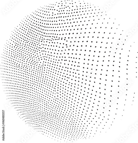 A spherical of numerous small dark dots dominates the
