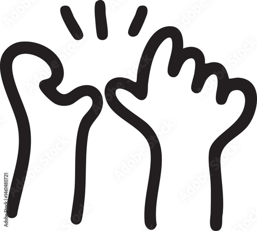 Two hands reach upwards in a gesture of excitement.