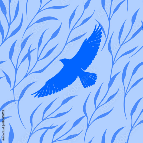 Bird Silhouette Sky Seamless Pattern Esoteric Freedom Flight Design