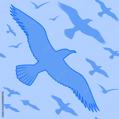 Flying Birds Silhouette Seamless Pattern Sky Flock Design