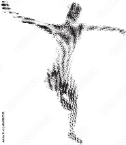 A solitary figure gracefully floats in a dynamic abstract pose.