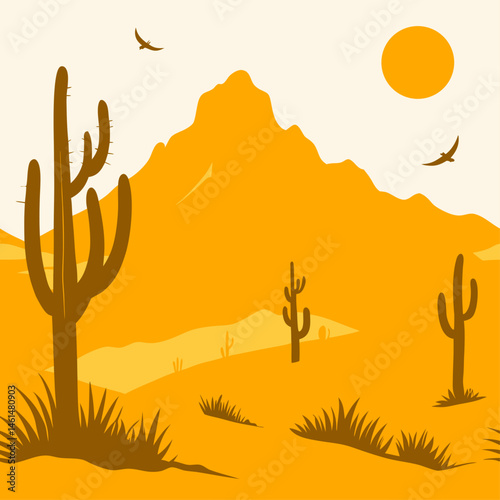 Desert Cactus Sun Moon Seamless Pattern Esoteric Landscape Design