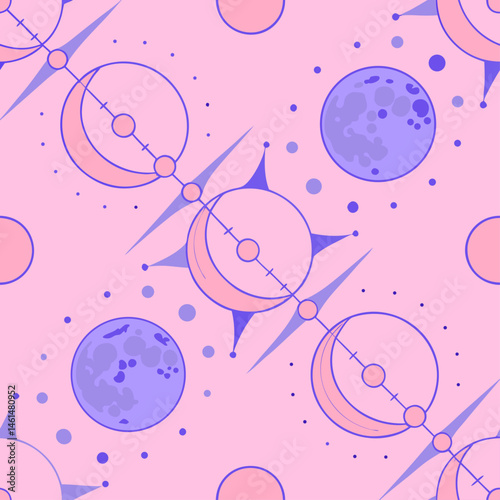 Planets Sun Moon Phases Seamless Pattern Esoteric Cosmic Astrology Design