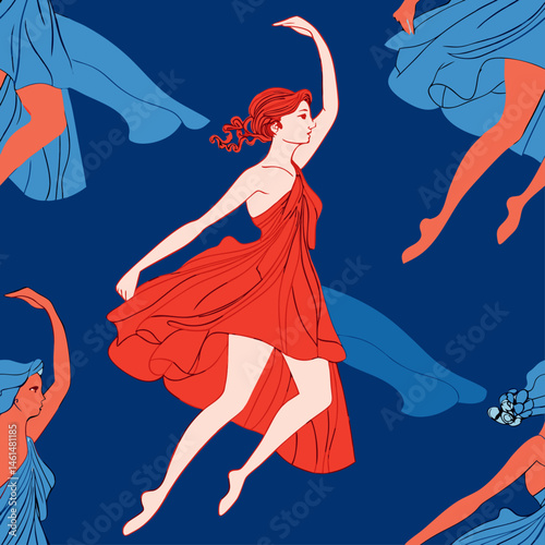 Dancing Woman Abstract Seamless Pattern Esoteric Movement Energy Design