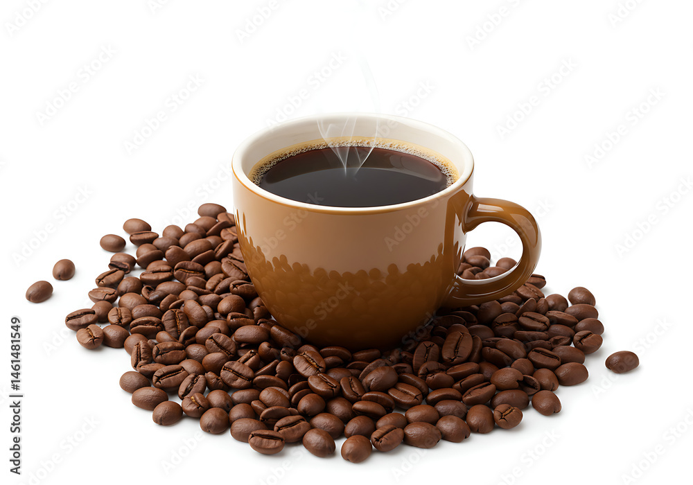 Fototapeta premium Rich Aroma: Coffee Beans and Brewed Coffee in a Brown Mug