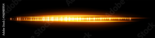 Golden glowing waveform with soft flare and reflection, radiating light intensity and dense central pattern. Used for futuristic audio display, signal visualization or interface effect.