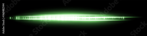 Green glowing waveform with soft flare and reflection, radiating light intensity and dense central pattern. Used for futuristic audio display, signal visualization or interface effect.