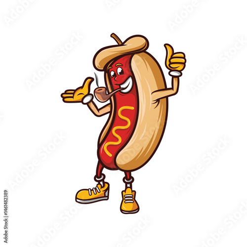 Smoking pipe cute hotdog mascot logo vector icon logo character premium illustration