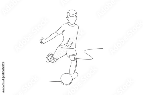 The boy will kick the ball. Kid footsal concept one-line drawing