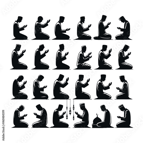 Diverse Muslim Men in Prayerful Poses