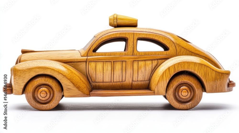 Obraz premium Wooden toy car, studio shot, white background, craft