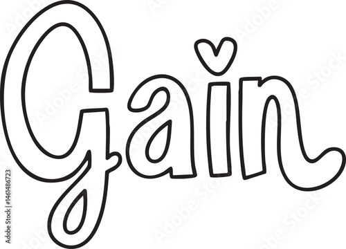 Bold stylized word 'Gain' with a heart symbol.