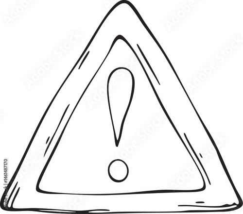 A stark black triangle with a yellow exclamation point and a white circle.
