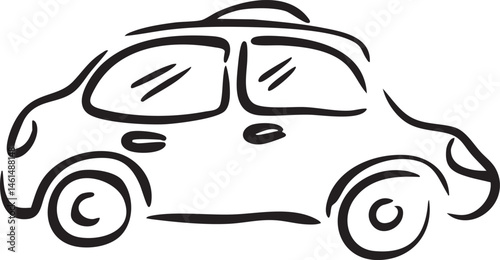 A minimalist black silhouette of a car is depicted against a white background.