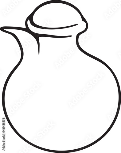 A simple outlined ceramic pitcher sits upright on a white surface.