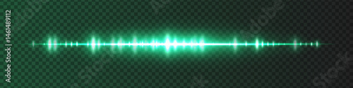 Green waveform with moderate glow and sharp amplitude peaks on dark transparent background. Great for sound recording apps, music editing interfaces, or streaming visuals.