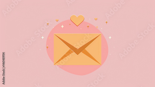 open envelope with a heart symbol on a pink background