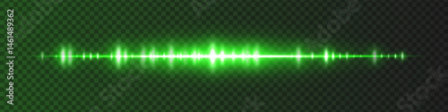 Green waveform with moderate glow and sharp amplitude peaks on dark transparent background. Great for sound recording apps, music editing interfaces, or streaming visuals.