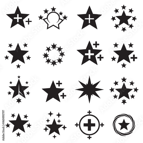 Star shape collection with hand drawn silhouettes in a variety of unique artistic forms

