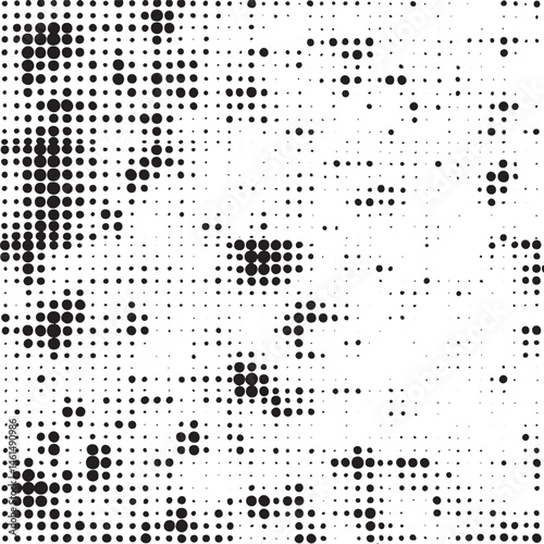 A dense of black and white dots covers a textured background.
