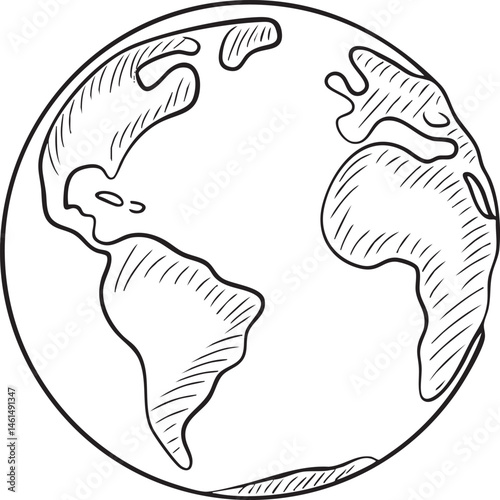 A detailed black and white of a spherical planet.