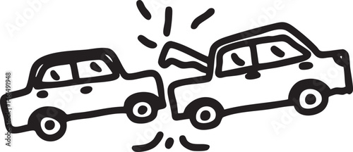 Two vehicles collide dramatically resulting in a crumpled front end.