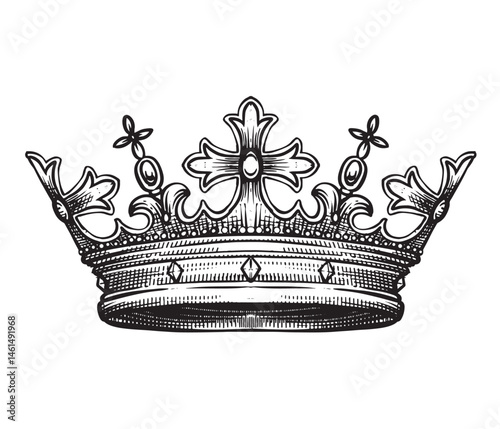 crown vintage hand drawing, engraving style