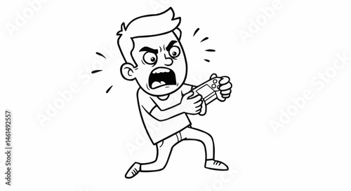 Angry gamer expressing frustration while playing video games  