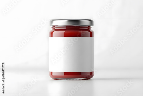 Glass Jar with Blank Label Filled with Red Sauce or Jam Mockup