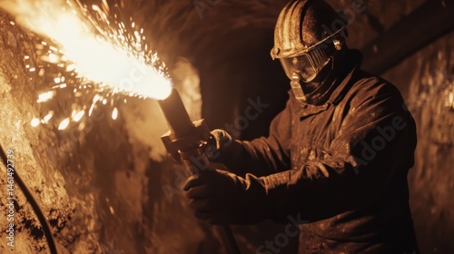 Miner Cutting Metal with Torch