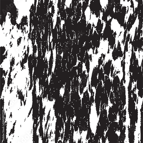 A dense textured of black and white shapes dominates the
