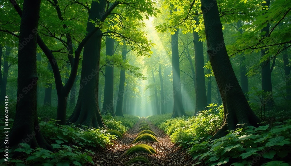 Obraz premium Nature's repeating leaf and branch formations in forest , woodland, foliage, vegetation