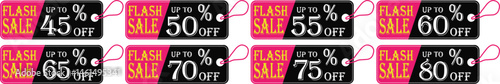
Flash sale tag icon set.Shopping Poster or banner icon text on transparent,red black and yellow background.Flash Sale banner template design for social media and website.
