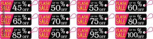 
Flash sale tag icon set.Shopping Poster or banner icon text on transparent,red black and yellow background.Flash Sale banner template design for social media and website.
