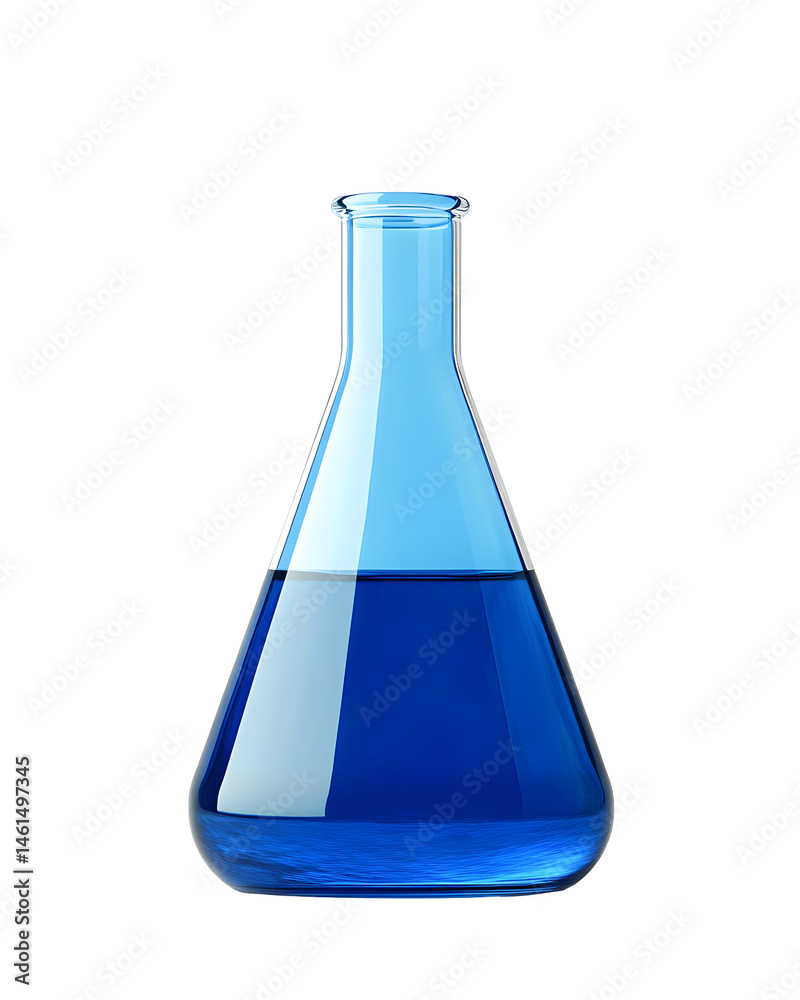 Clear glass flask filled with vibrant blue liquid. Scientific laboratory glassware Clear glass flask filled with vibrant blue liquid. Scientific laboratory glassware