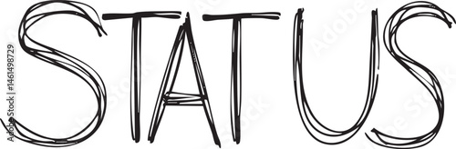 A handwritten word 'STATUS' is presented on a white background.