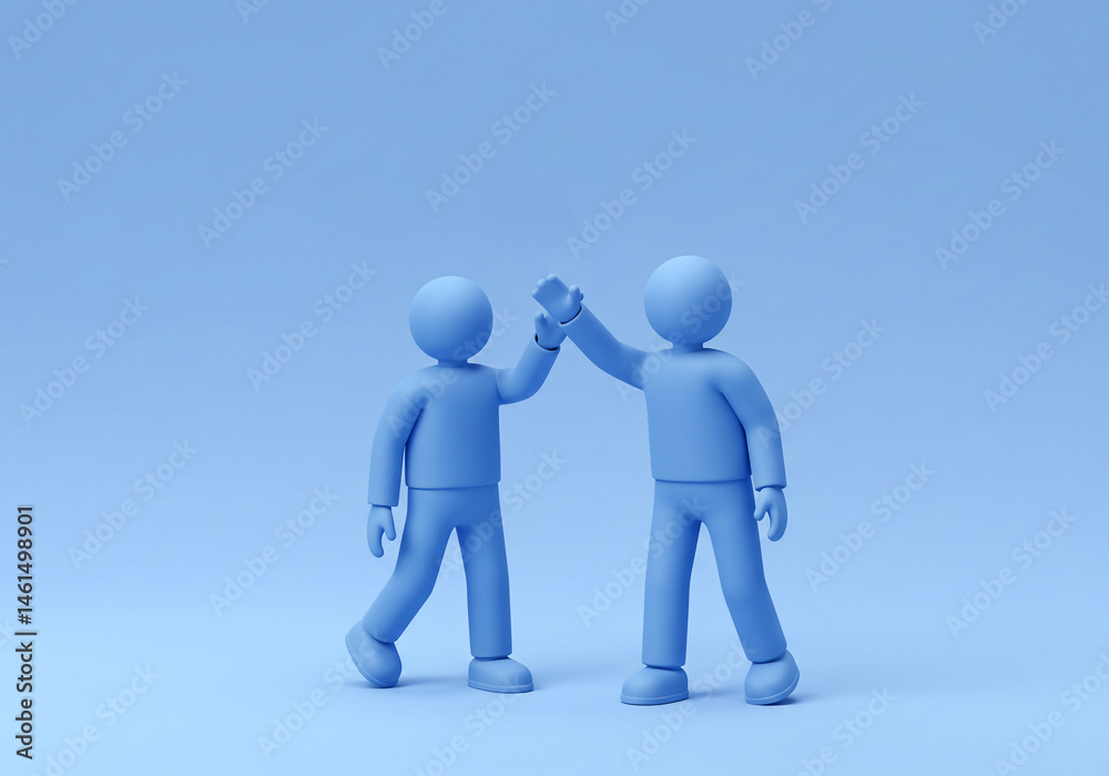 People Giving High Five Celebrating Achievement in Blue People Giving High Five Celebrating Achievement in Blue