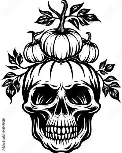 SVG vector of a Halloween-themed pumpkin skull design. Skull and Pumpkin Illustration for Halloween and Horror Themes
