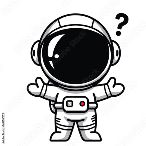 Cute Astronaut Cartoon With Question Mark Above Head In Confused Pose