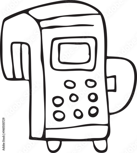 A black and white drawing of a vintage telephone.