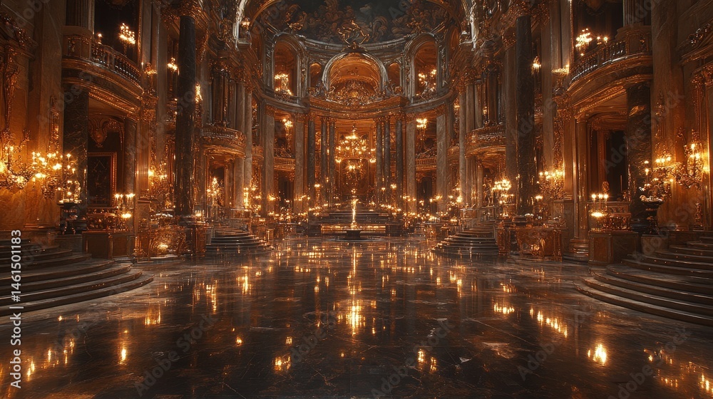 Fototapeta premium Ornate interior of a grand, opulent hall.
