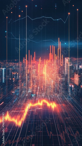 Abstract glowing city skyline at night