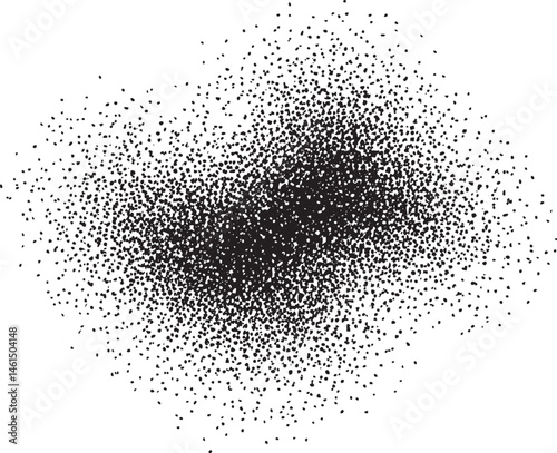 A dense cluster of black dots is scattered across a white background.