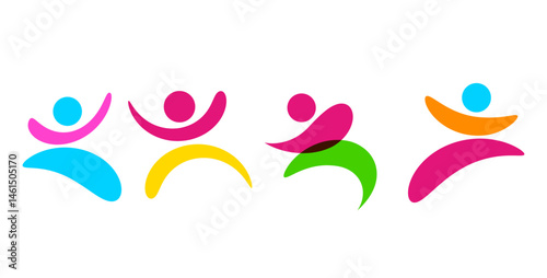 sagome, silhouette, forme, stilizzate, persone, che  ballano, che saltano