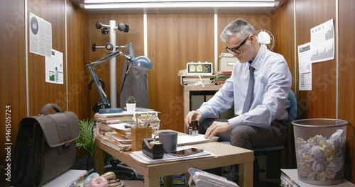 Bored office worker doing a repetitive task