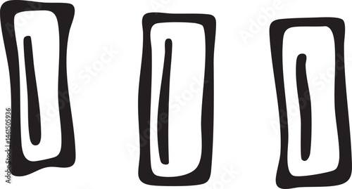 Three simple white forms arranged in a row.