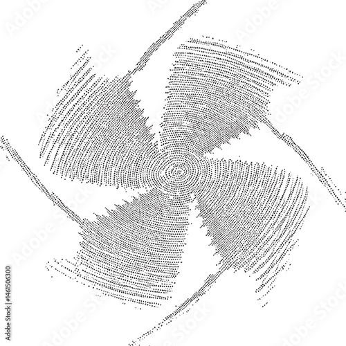 A swirling intricate of dots creates a dynamic circular form.