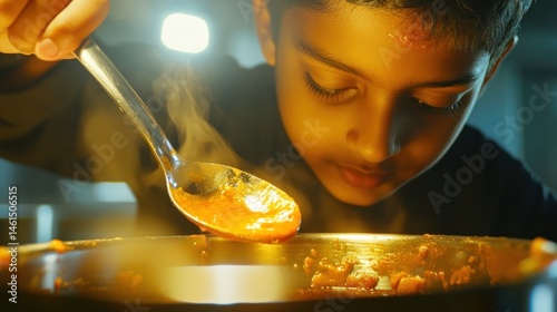 Child with Spoon Tasting Food
